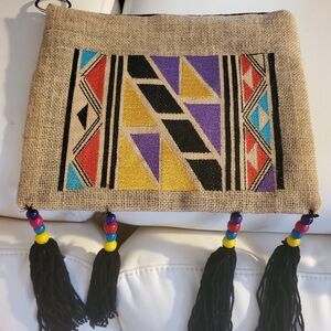 Bold Geometric with Black Tassels Handmade Boho Hand Bag